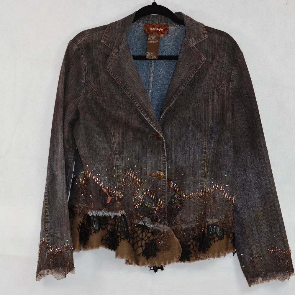 Beads/Lace Jean Jacket SZ 14 Chagall #B50